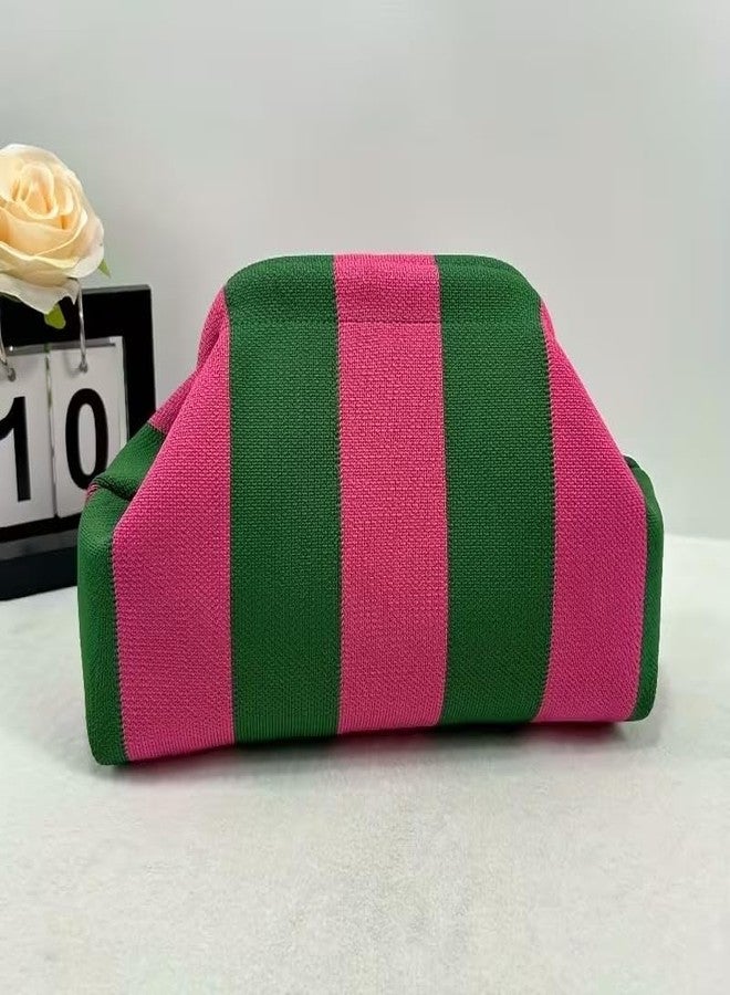 كون حقيبة يد نسائية من Kawn® بتصميم كروشيه مخطط | حقيبة كتف منسوجة يدوياً | حقيبة يد أنيقة بتصميم مميز وقفل كبس، مناسبة للاستخدام اليومي والنزهات - Image 4